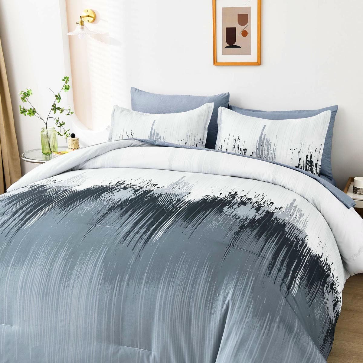 Floral Stripes Comforter Set, King Size, Warm 3-Piece Bedding with Pillowcases - V745-MAB010941AJ3 V745 MAB010941AJ3 191347 07