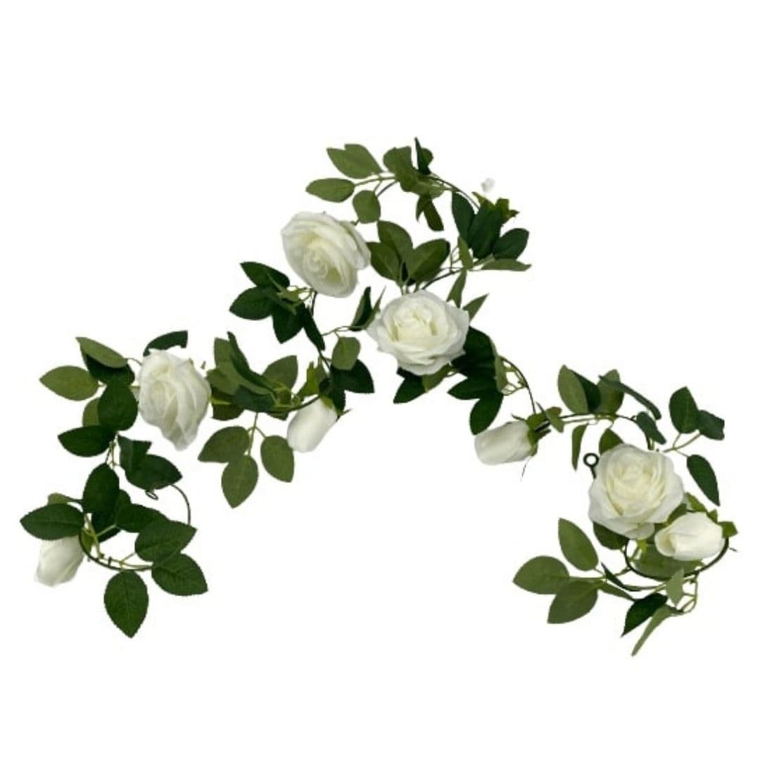 Artificial White Rose Garland 190cm - V77-1191290 Artificial White Rose Garland 190cm