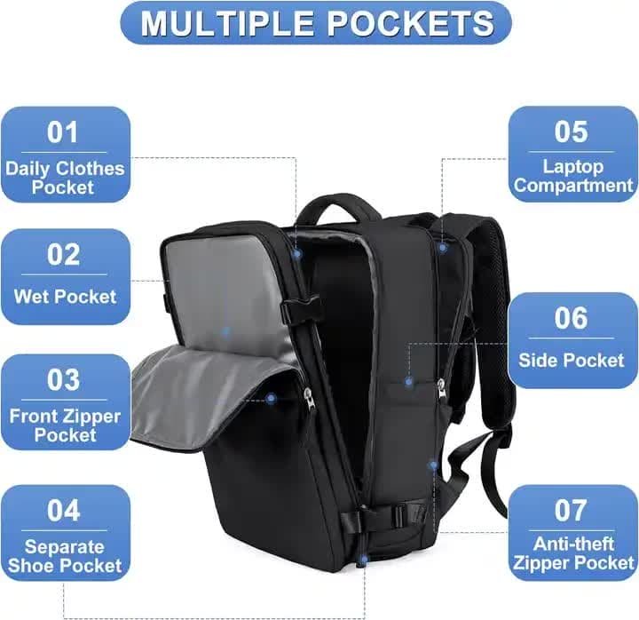 Water-Resistant Laptop Backpack with USB Charging Port and Wet-Dry Separation (Blue) - V888-Elosung10951 V888 ELOSUNG10951 206003 01
