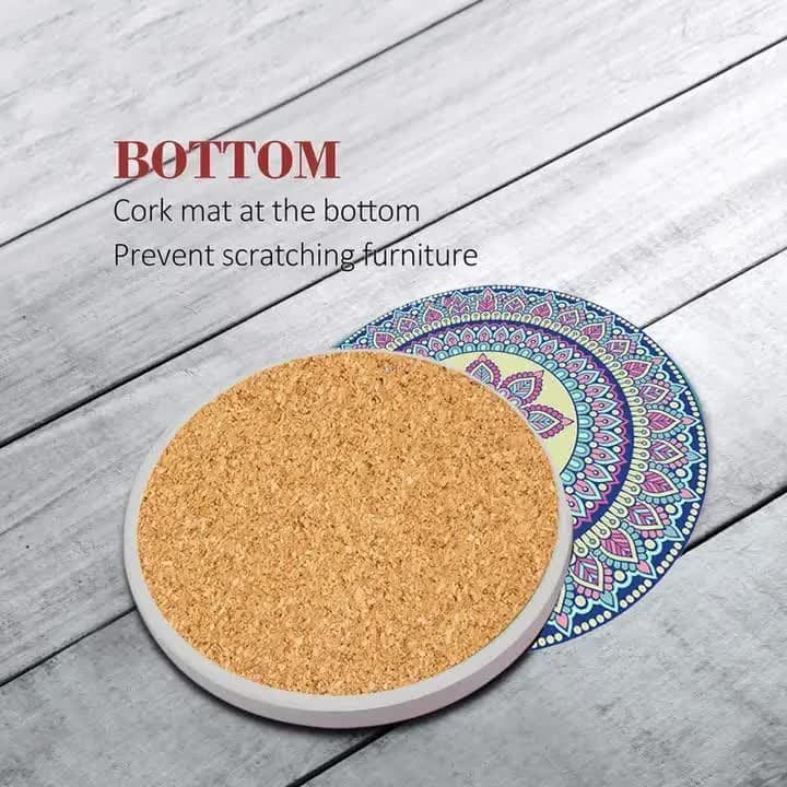 Set of 6 Mandala Ceramic Drink Coasters - Absorbent, Non-Slip Coasters for Coffee Table and Home Decor 10.4cm - V888-Elosung11271 V888 ELOSUNG11271 208879 01