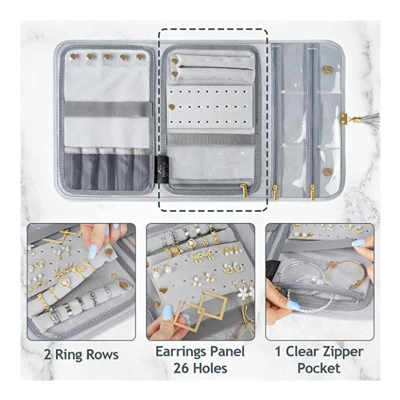 Foldable Jewelry Storage Travel Organizer - Portable Multi-Compartment Jewelry Case for Rings, Earrings, and More - V888-Elosung11966 V888 ELOSUNG11966 211069 02