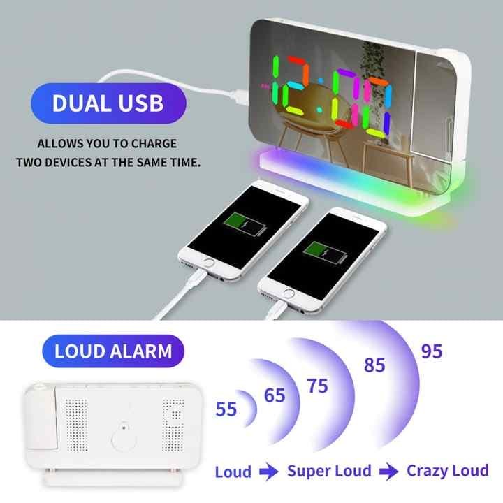 White RGB LED Projection Alarm Clock, Multi-Color Night Light with Snooze Function, Home Decor Digital Clock - V888-Elosung12291 V888 ELOSUNG12291 211006 01