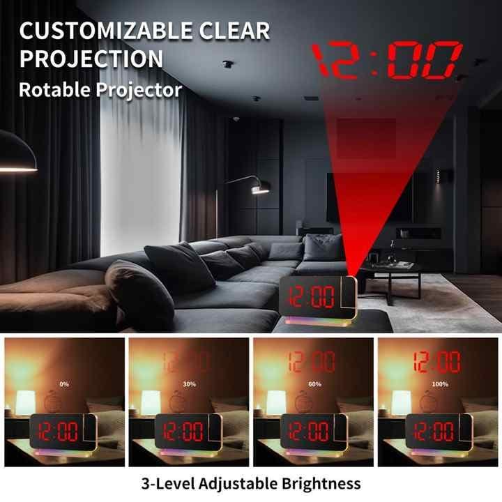 White RGB LED Projection Alarm Clock, Multi-Color Night Light with Snooze Function, Home Decor Digital Clock - V888-Elosung12291 V888 ELOSUNG12291 211006 04