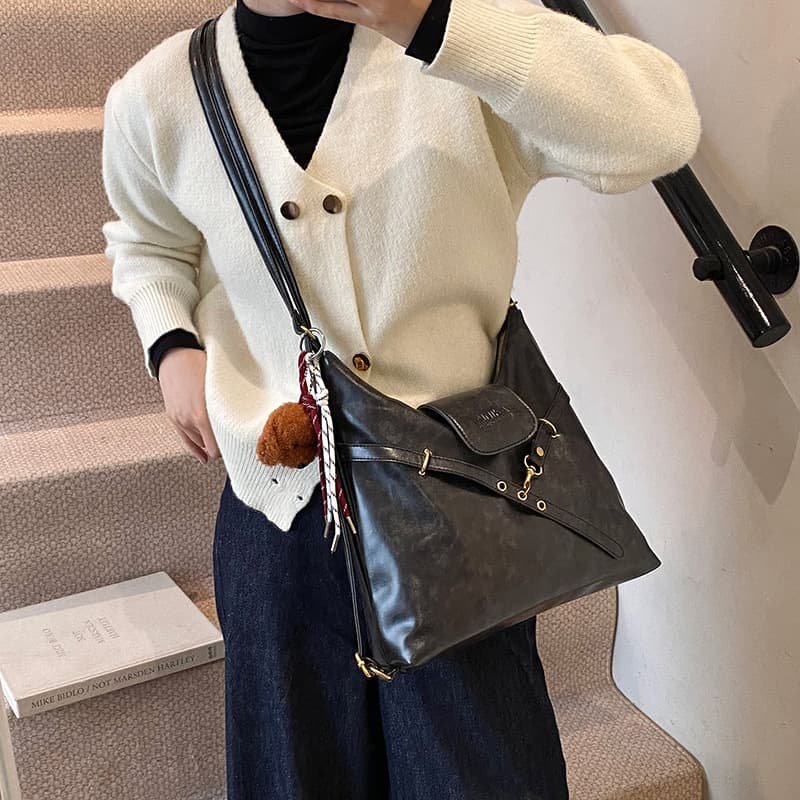 Dark Brown Elegant Faux Leather Shoulder Bag with Adjustable Strap - V888-Elosung12842 V888 ELOSUNG12842 213536 02