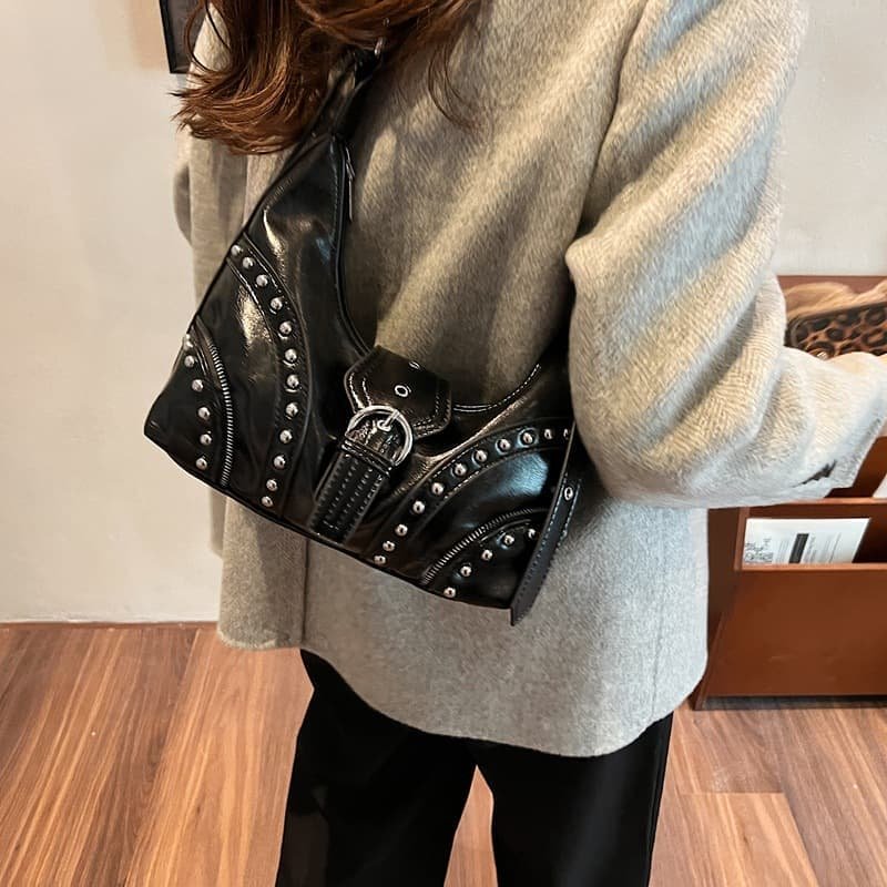 White Vintage Studded PU Leather Shoulder Bag with Adjustable Strap - V888-Elosung12844 V888 ELOSUNG12844 213534 03