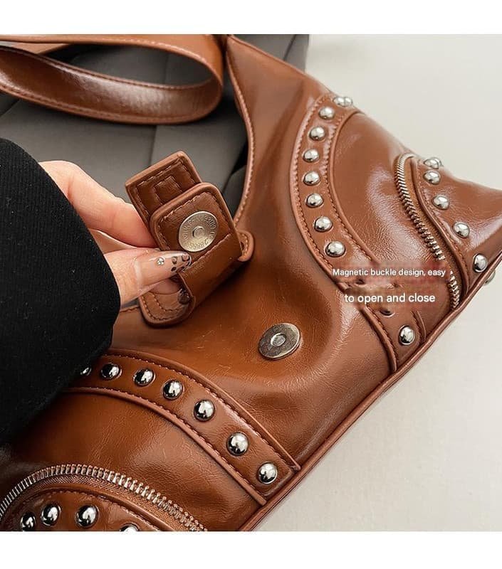 White Vintage Studded PU Leather Shoulder Bag with Adjustable Strap - V888-Elosung12844 V888 ELOSUNG12844 213534 04