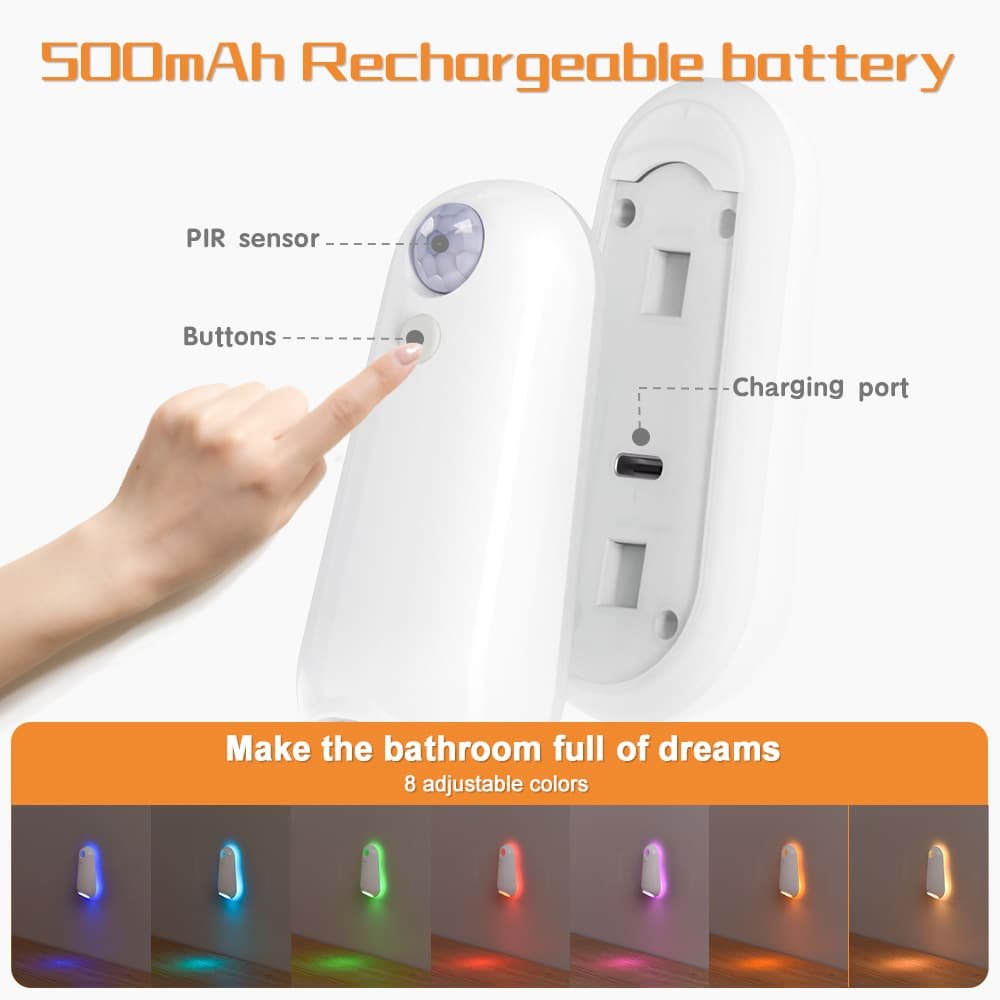 LED Motion Sensor Toilet Night Light - 8-Color Adjustable Glow with Modern Design - V888-Elosung12930 V888 ELOSUNG12930 214417 01