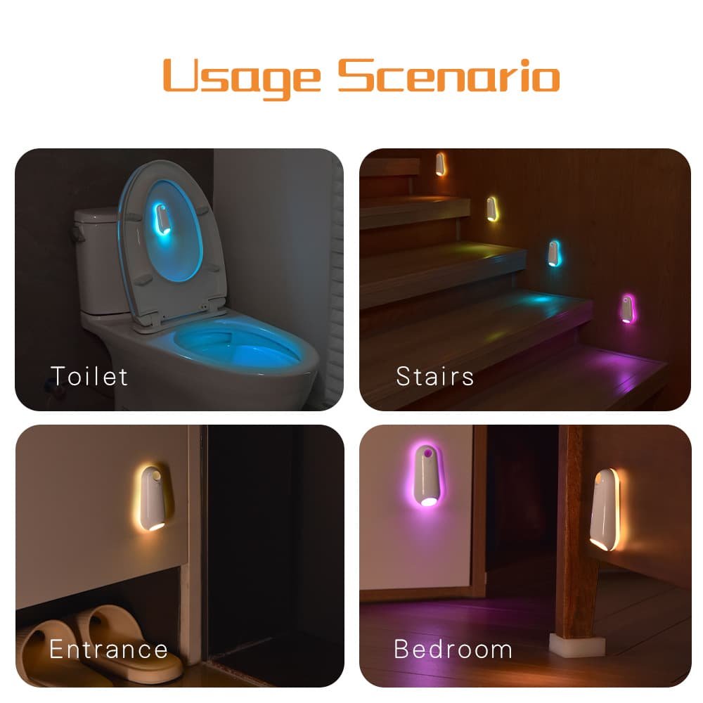 LED Motion Sensor Toilet Night Light - 8-Color Adjustable Glow with Modern Design - V888-Elosung12930 V888 ELOSUNG12930 214417 02