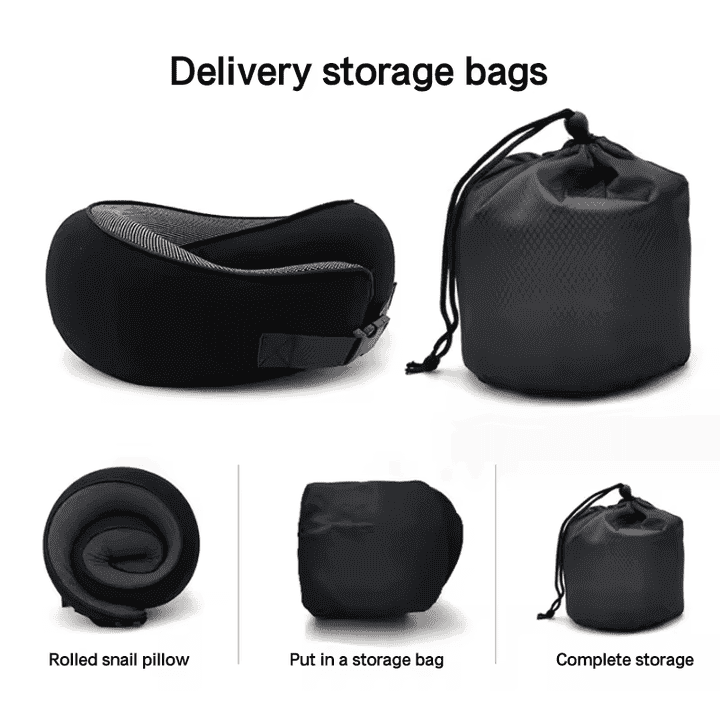 Black Buckle Tape Memory Foam U-Shaped Neck Pillow - Snail Travel Cushion for Airplane, Office Nap, and Travel - Adjustable with Magnetic Therapy Cloth - V888-Elosung13355 V888 ELOSUNG13355 211387 01