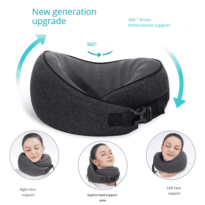 Black Buckle Tape Memory Foam U-Shaped Neck Pillow - Snail Travel Cushion for Airplane, Office Nap, and Travel - Adjustable with Magnetic Therapy Cloth - V888-Elosung13355 V888 ELOSUNG13355 211387 03