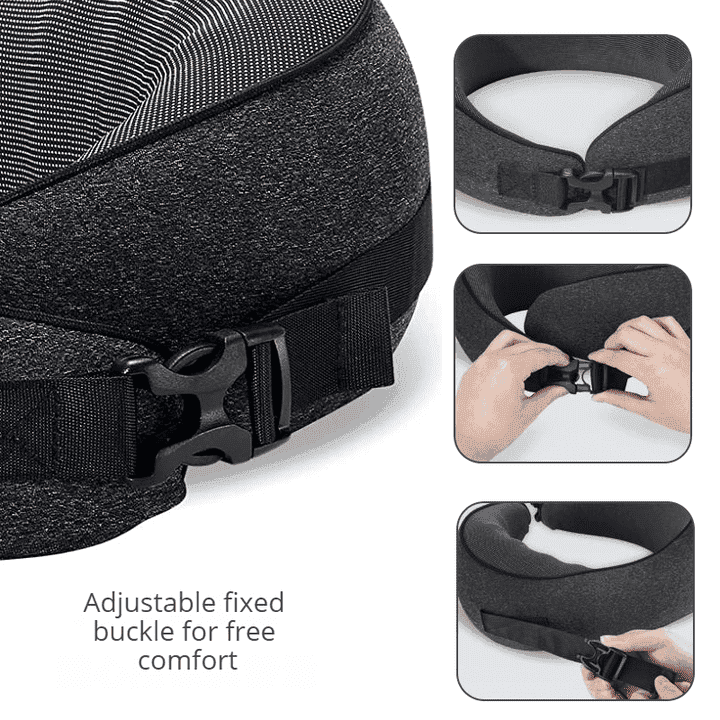 Black Buckle Tape Memory Foam U-Shaped Neck Pillow - Snail Travel Cushion for Airplane, Office Nap, and Travel - Adjustable with Magnetic Therapy Cloth - V888-Elosung13355 V888 ELOSUNG13355 211387 04