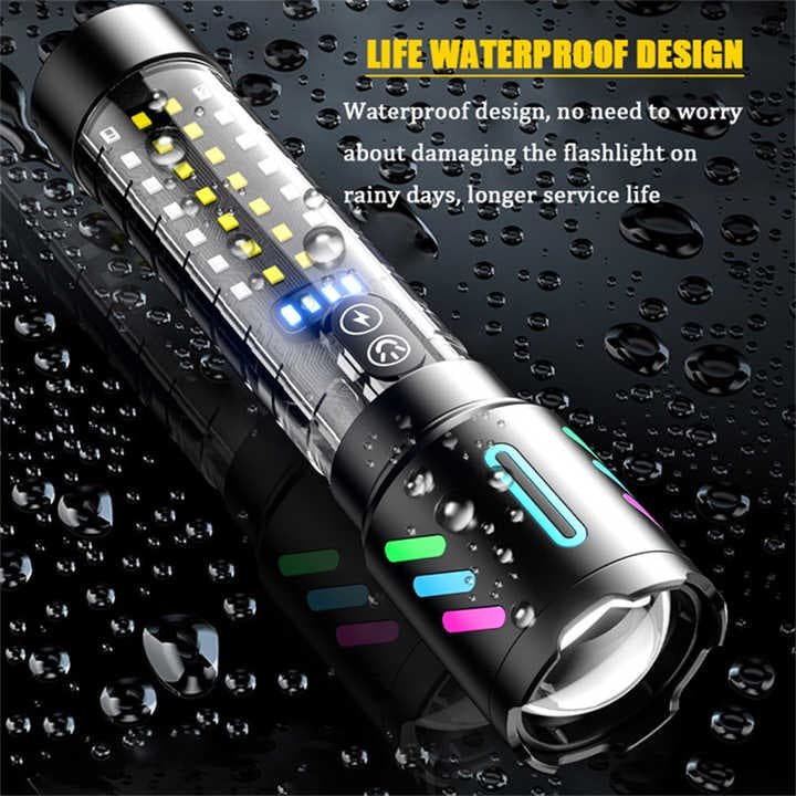 LED Rechargeable Laser Flashlight – Multifunctional Type-C Strong Light Torch with Adjustable Zoom - V888-Elosung13556 V888 ELOSUNG13556 212188 02
