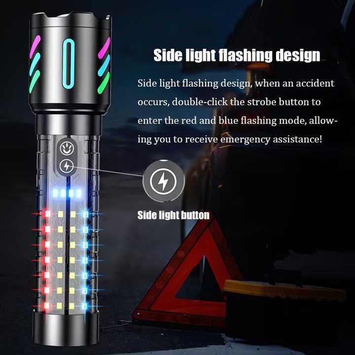 LED Rechargeable Laser Flashlight – Multifunctional Type-C Strong Light Torch with Adjustable Zoom - V888-Elosung13556 V888 ELOSUNG13556 212188 03