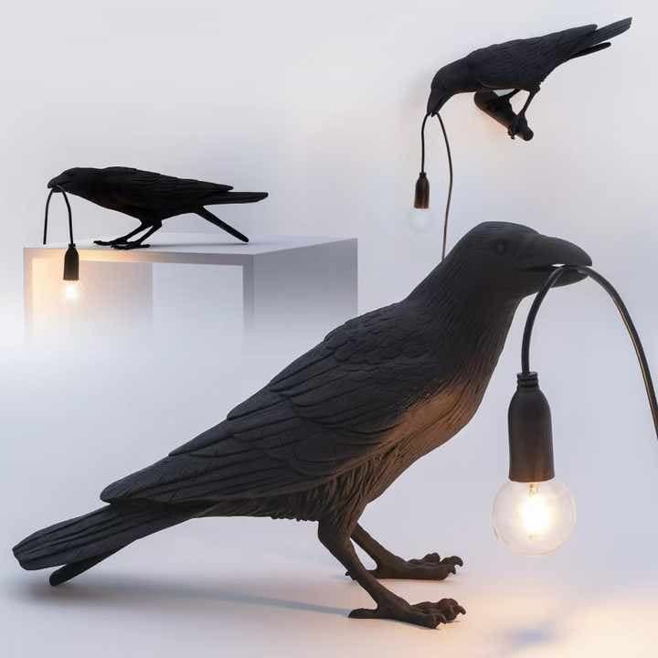 Black Bird Standing Shape Nordic Resin Bird Wall Lamp - Creative Animal Bedside Decorative USB Night Light, Stylish Bird Perched Lamp for Bedroom and Living Room - V888-Elosung13811 V888 ELOSUNG13811 213423 02