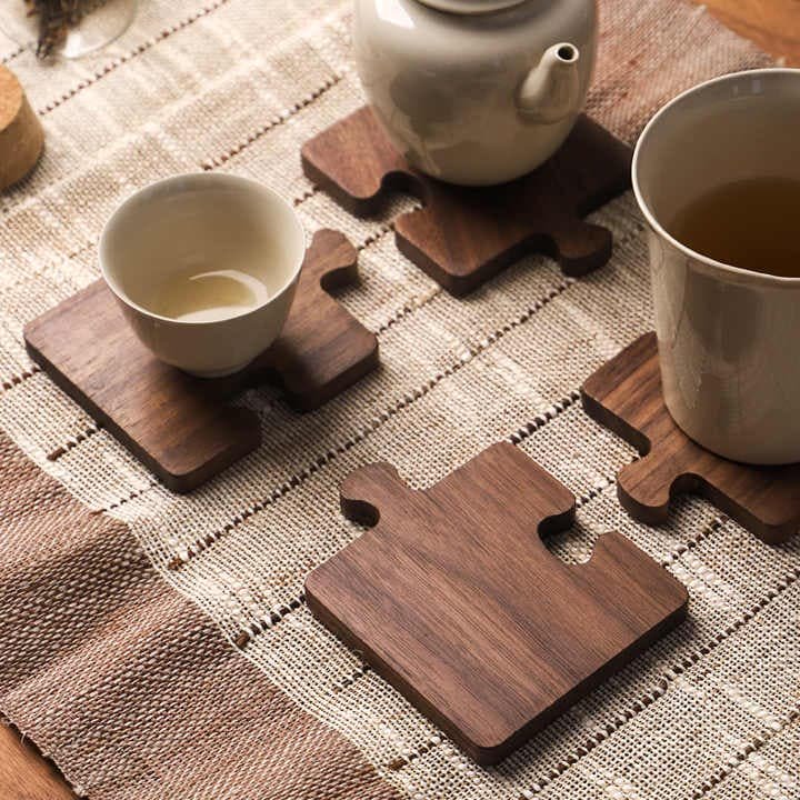 Light Yellow Natural Black Walnut Wooden Coasters, Heat-Resistant Tea Cup Pads, Puzzle-Shaped Drink Mats, Eco-Friendly Tea Accessories Set - V888-Elosung13837 V888 ELOSUNG13837 212893 01