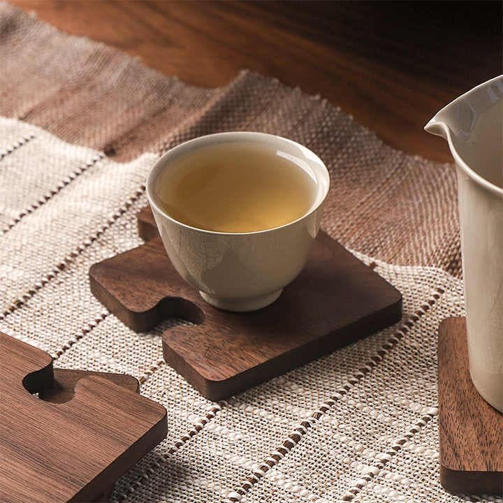 Light Yellow Natural Black Walnut Wooden Coasters, Heat-Resistant Tea Cup Pads, Puzzle-Shaped Drink Mats, Eco-Friendly Tea Accessories Set - V888-Elosung13837 V888 ELOSUNG13837 212893 03