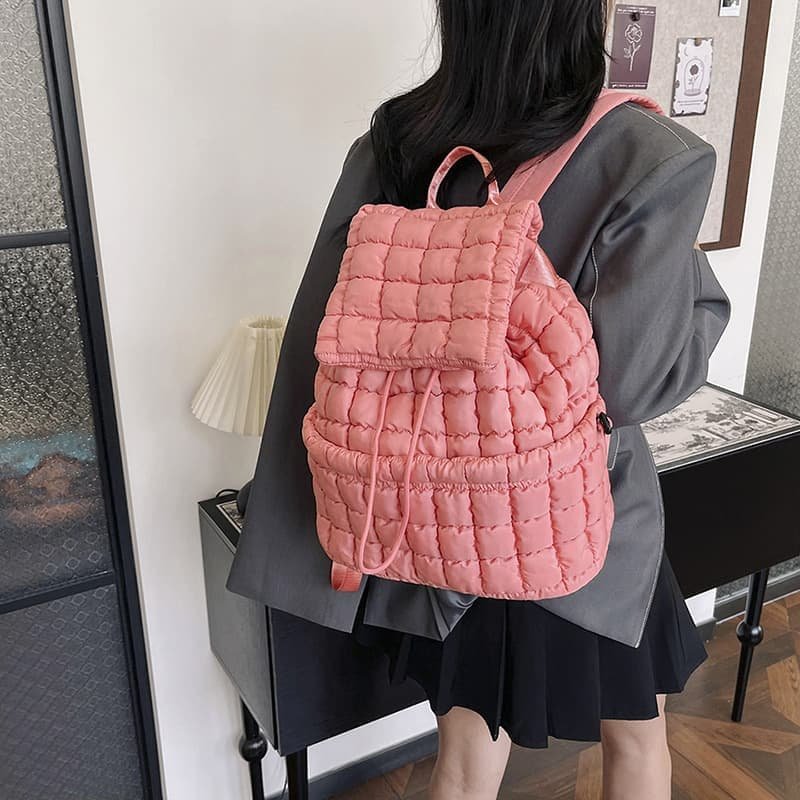 Lightweight Quilted Nylon Backpack with Adjustable Straps - Light Green - V888-Elosung15390 V888 ELOSUNG15390 212924 01