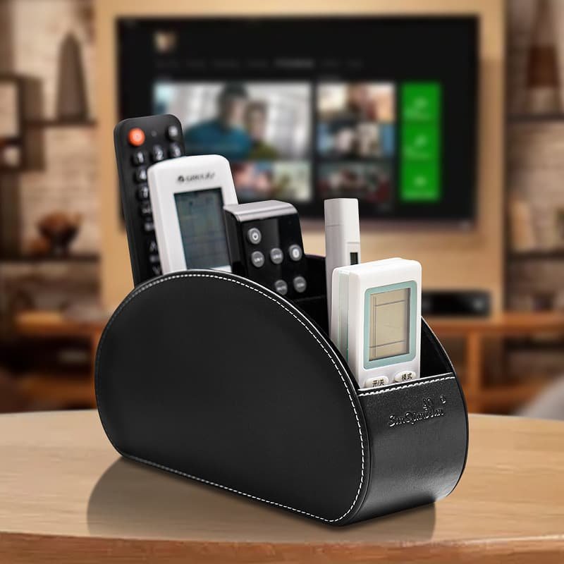 Black Stylish Remote Control Storage Box - PU Leather Organizer with Compartments - V888-Elosung15822 V888 ELOSUNG15822 215897 01