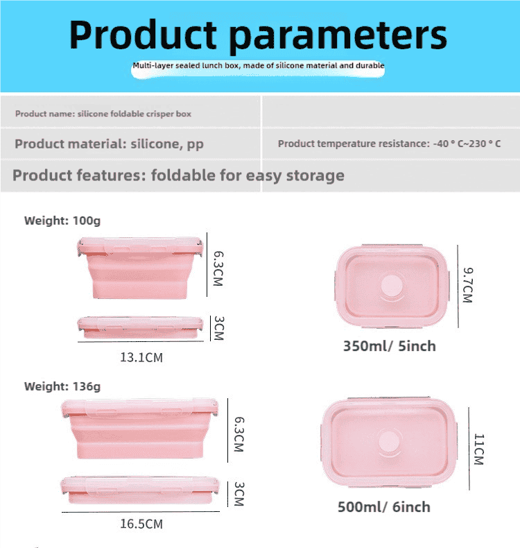 Pink Collapsible Silicone Bento Box Set – 4-Piece Food-Grade Microwave & Freezer Safe Lunch Box Set - V888-Elosung17491 V888 ELOSUNG17491 216671 02