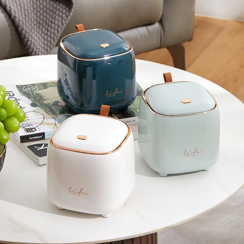 Light Green Portable Tabletop Trash Can with Dual-Layer Design - Convenient for Desk Organization - V888-Elosung17761 V888 ELOSUNG17761 223245 01