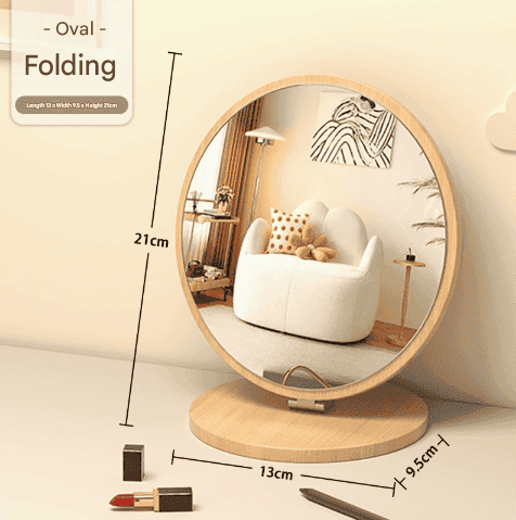 Oval Folding Mirror Tabletop Makeup Mirror - Large Wooden Swivel Vanity Mirror for Desk - V888-Elosung19444 V888 ELOSUNG19444 202503031021 00