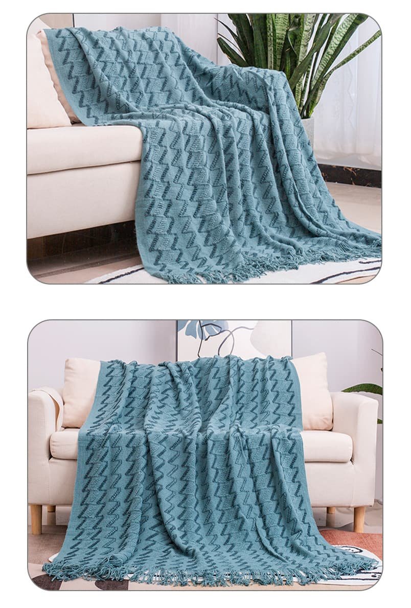 130*230CM Blue Modern Knitted Throw Blanket with Tassels - Soft & Lightweight for Sofa, Bed, and Office - V888-Elosung21131 V888 ELOSUNG21131 225990 01