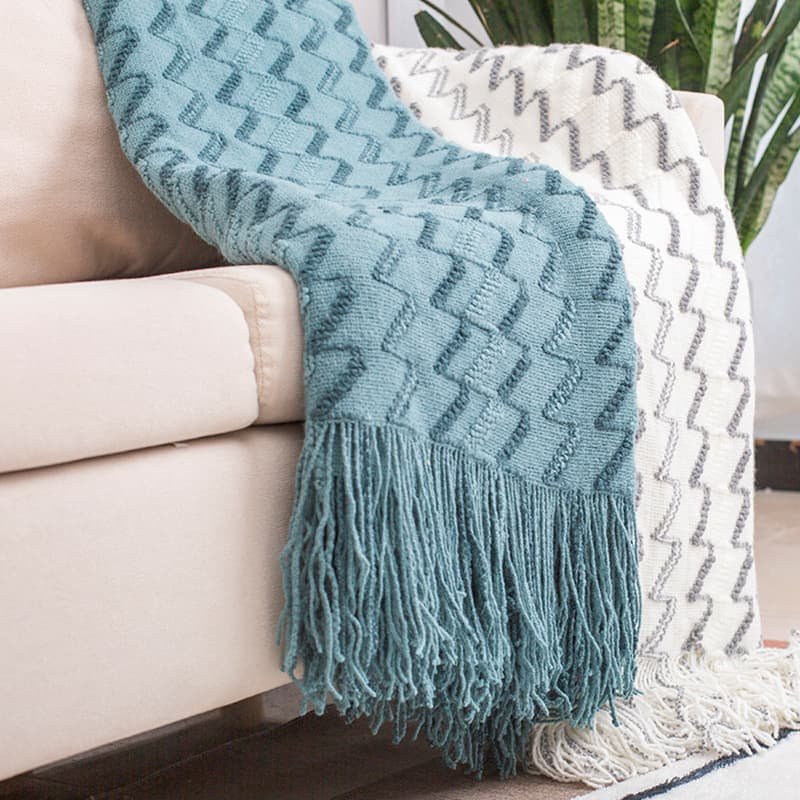 130*230CM Blue Modern Knitted Throw Blanket with Tassels - Soft & Lightweight for Sofa, Bed, and Office - V888-Elosung21131 V888 ELOSUNG21131 225990 02