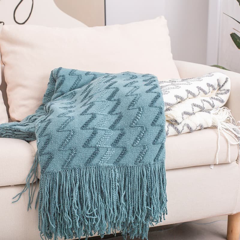 130*230CM Blue Modern Knitted Throw Blanket with Tassels - Soft & Lightweight for Sofa, Bed, and Office - V888-Elosung21131 V888 ELOSUNG21131 225990 03