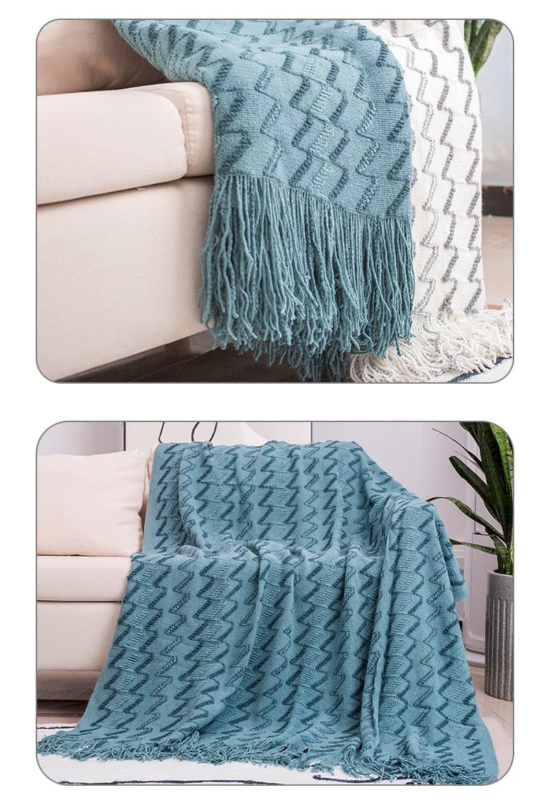 130*230CM Blue Modern Knitted Throw Blanket with Tassels - Soft & Lightweight for Sofa, Bed, and Office - V888-Elosung21131 V888 ELOSUNG21131 225990 04