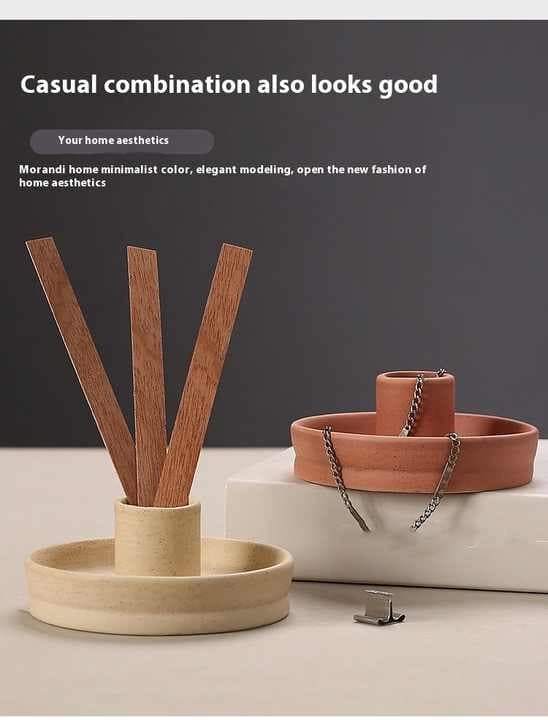 2 Pcs Light Yellow Straight Bottom Nordic Ceramic Candle Holder with Jewelry Dish - Elegant Minimalist Home Decor Piece - V888-Elosung21567 V888 ELOSUNG21567 202503051025 05