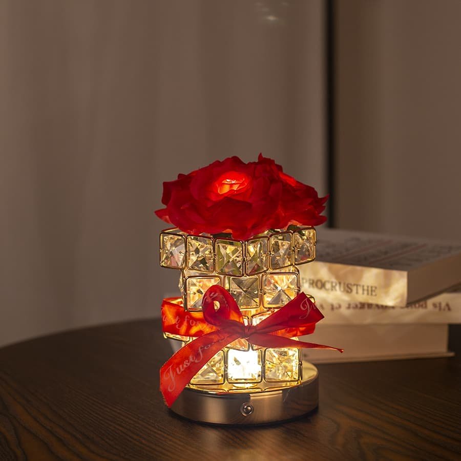 Red Rose LED Crystal Flower Table Lamp - USB Rechargeable Touch Control Night Light - V888-Elosung22964 V888 ELOSUNG22964 202504141632 01