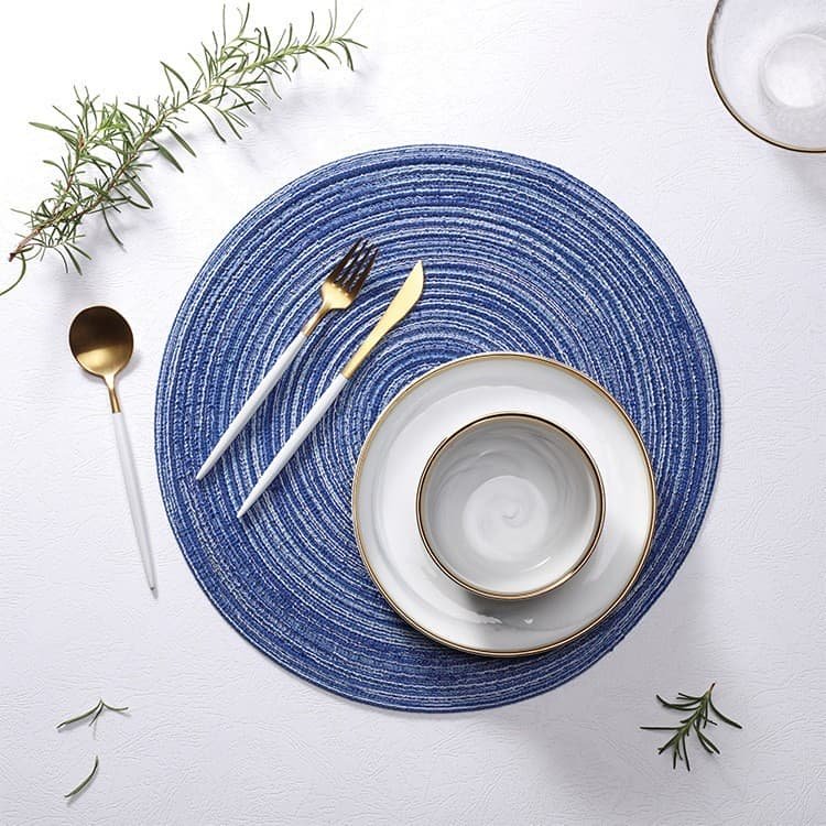 8 Pcs Blue Woven Round Placemat - Non-Slip, Heat-Resistant Dining Table Mat, 36cm - V888-Elosung23194 V888 ELOSUNG23194 202503251727 02