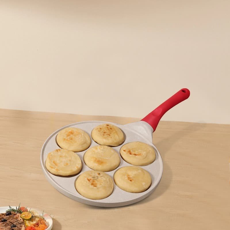 Beige Flat 7-hole + Wood Grain (Gas Model) Non-Stick Pancake Pan - 7-Hole Fun Shapes Breakfast Griddle (27cm) - V888-Elosung24755 V888 ELOSUNG24755 202504171625 01