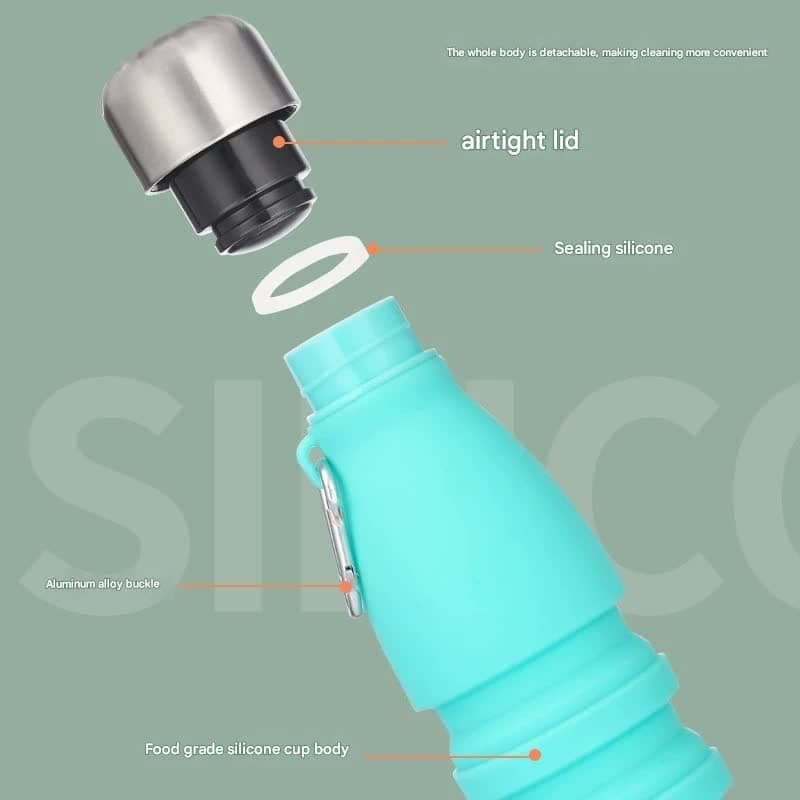 Black Collapsible Silicone Water Bottle - Portable Sports Hydration Flask with Carabiner, 550ml/300ml - V888-Elosung25458 V888 ELOSUNG25458 202504281220 03