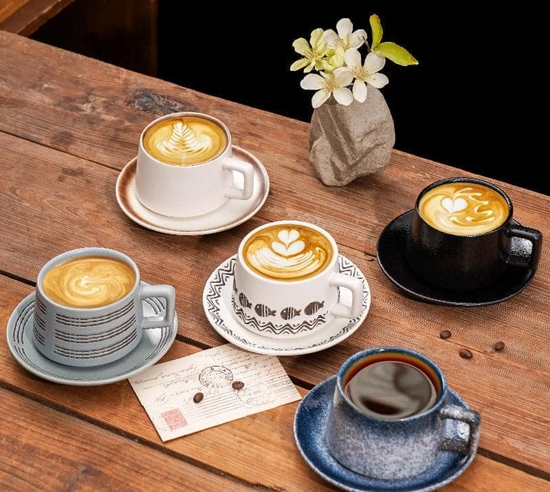 Vintage Ceramic Coffee Cup and Saucer Set - Elegant Afternoon Tea Set(Snow) - V888-Elosung25523 V888 ELOSUNG25523 202504281252 01