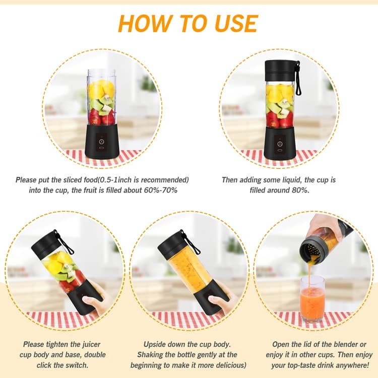 Red Portable Blender USB Rechargeable - Personal Size Smoothie Maker On The Go - V888-Elosung26156 V888 ELOSUNG26156 202504171812 02