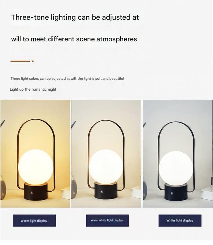 White Portable Rechargeable LED Lantern Lamp - Touch Control 3-Color Dimmable Desk Light - V888-Elosung26523 V888 ELOSUNG26523 202504291605 02