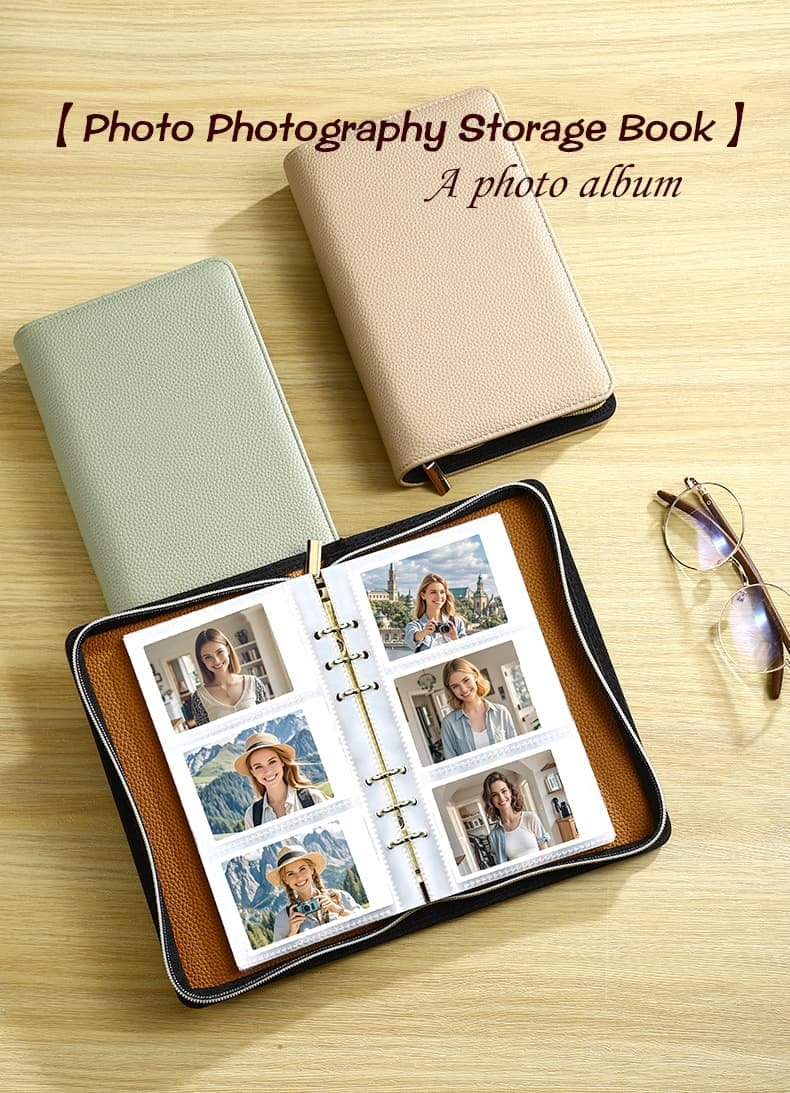 Brown PU Leather Zippered Photo Album - Holds 240 3 Prints" - V888-Elosung26659 V888 ELOSUNG26659 202505131842 01