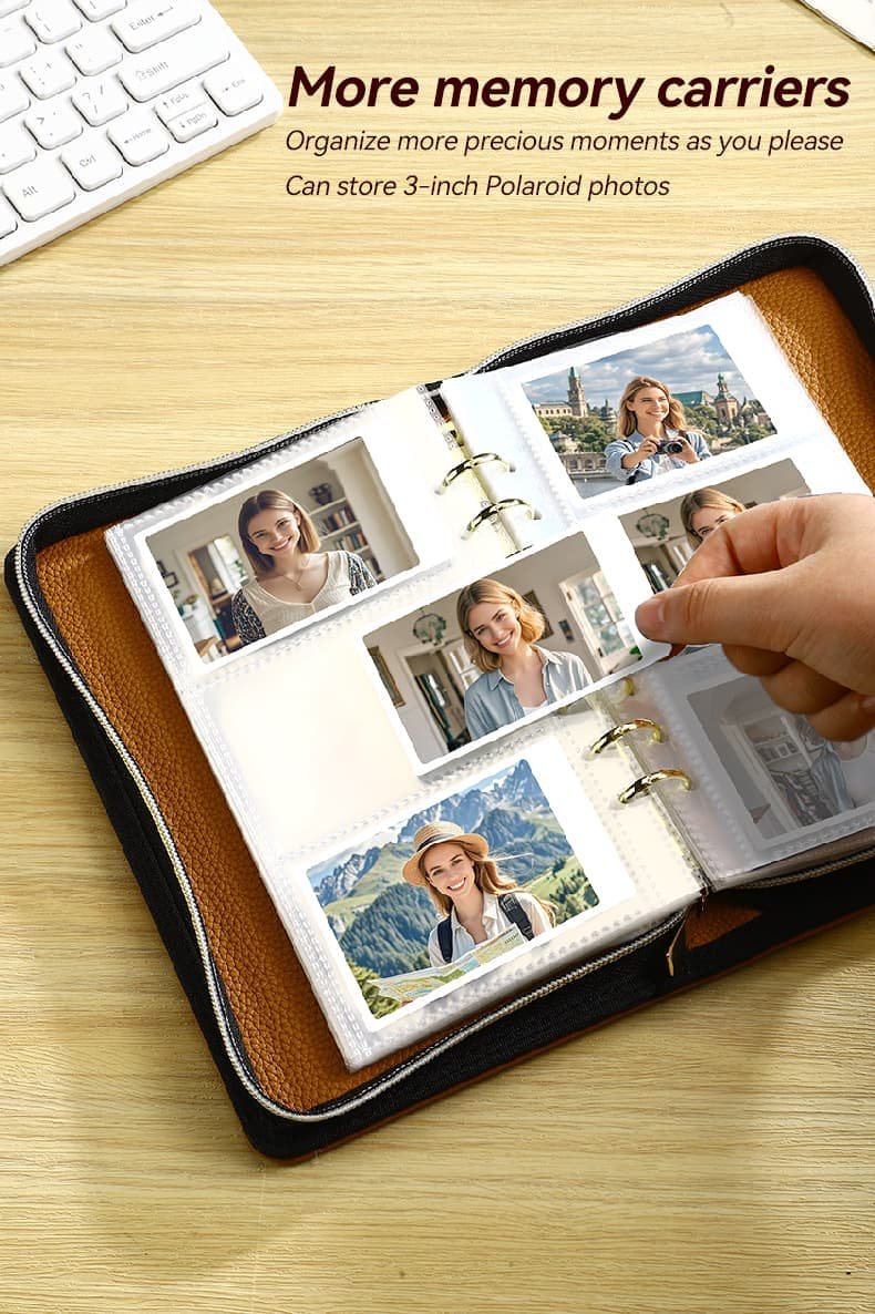 Brown PU Leather Zippered Photo Album - Holds 240 3 Prints" - V888-Elosung26659 V888 ELOSUNG26659 202505131842 03