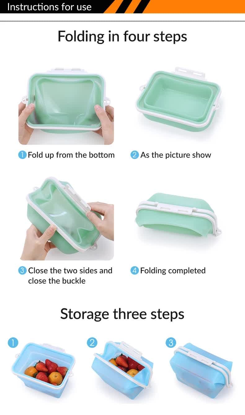 2 Pcs Green Collapsible Silicone Food Storage Container - Microwave & Freezer Safe Lunch Box - V888-Elosung27065 V888 ELOSUNG27065 202504211332 09