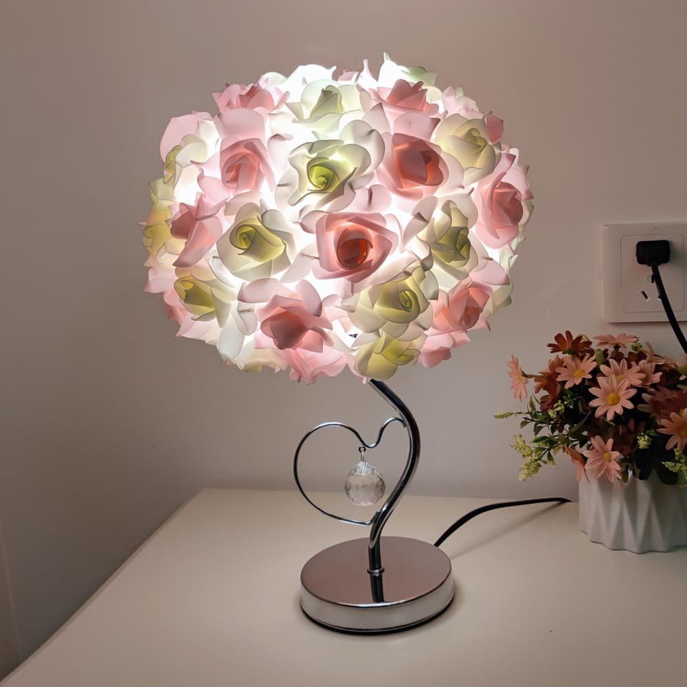 Red Roses And Silver Base Romantic Red Rose Flower Table Lamp - Crystal Heart Accent Bedside Night Light - V888-Elosung27156 V888 ELOSUNG27156 202504281225 05