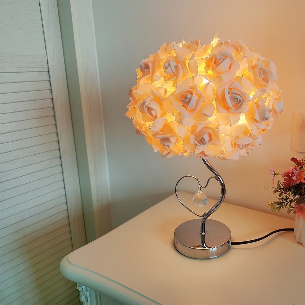 Red Roses And Silver Base Romantic Red Rose Flower Table Lamp - Crystal Heart Accent Bedside Night Light - V888-Elosung27156 V888 ELOSUNG27156 202504281225 06