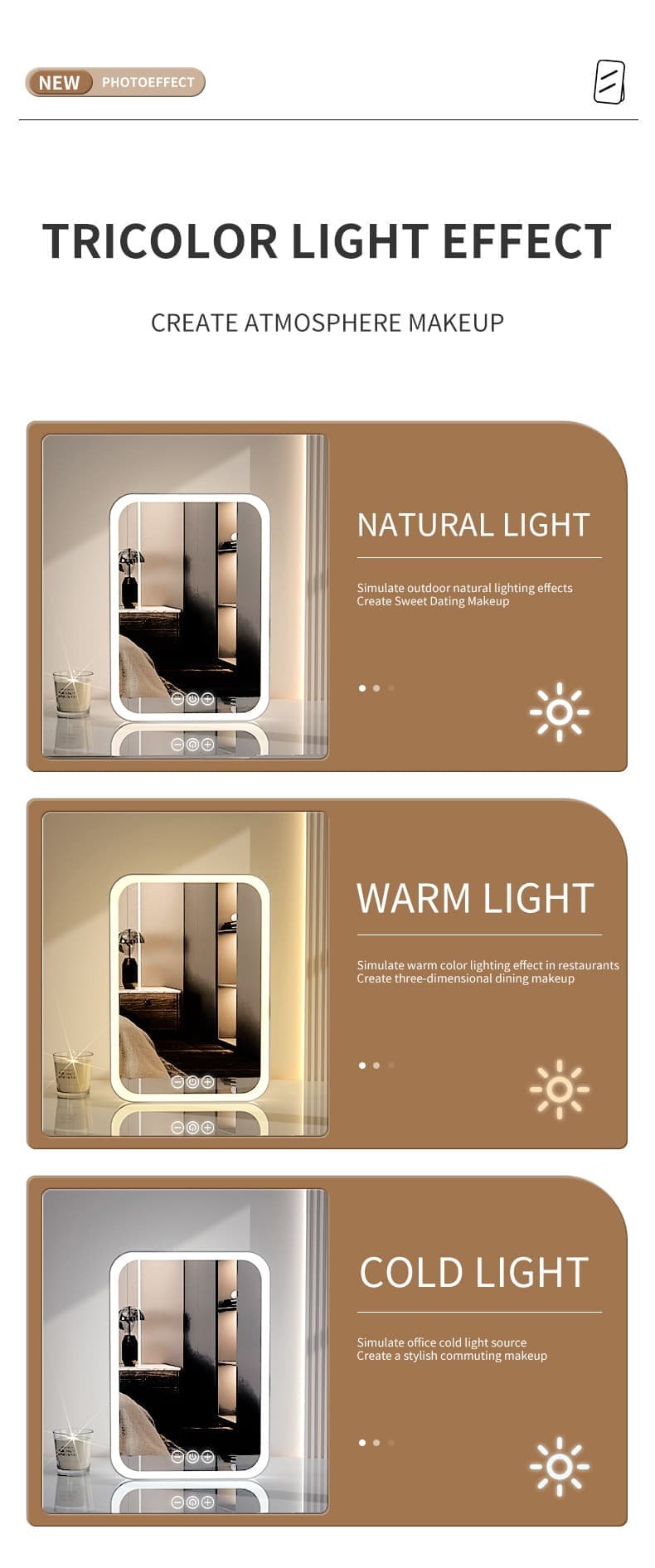 Pink Professional LED Vanity Mirror - 3 Color Lights, Stepless Dimming & Adjustable Rotating Stand, USB-C Rechargeable - V888-Elosung27721 V888 ELOSUNG27721 202505151617 03