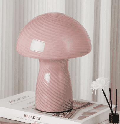 Stripe-Pure Leather Pink Retro Swirl Glass Mushroom Table Lamp - LED Bedside Night Light - V888-Elosung28093 V888 ELOSUNG28093 202504281342 00