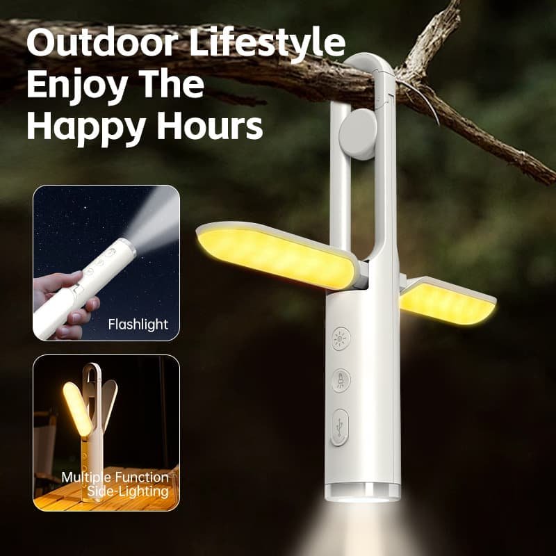 Multi-Function Folding LED Camping Lantern & Flashlight - USB Rechargeable, 3 Light Modes + SOS(grey) - V888-Elosung29660 V888 ELOSUNG29660 202506101146 01