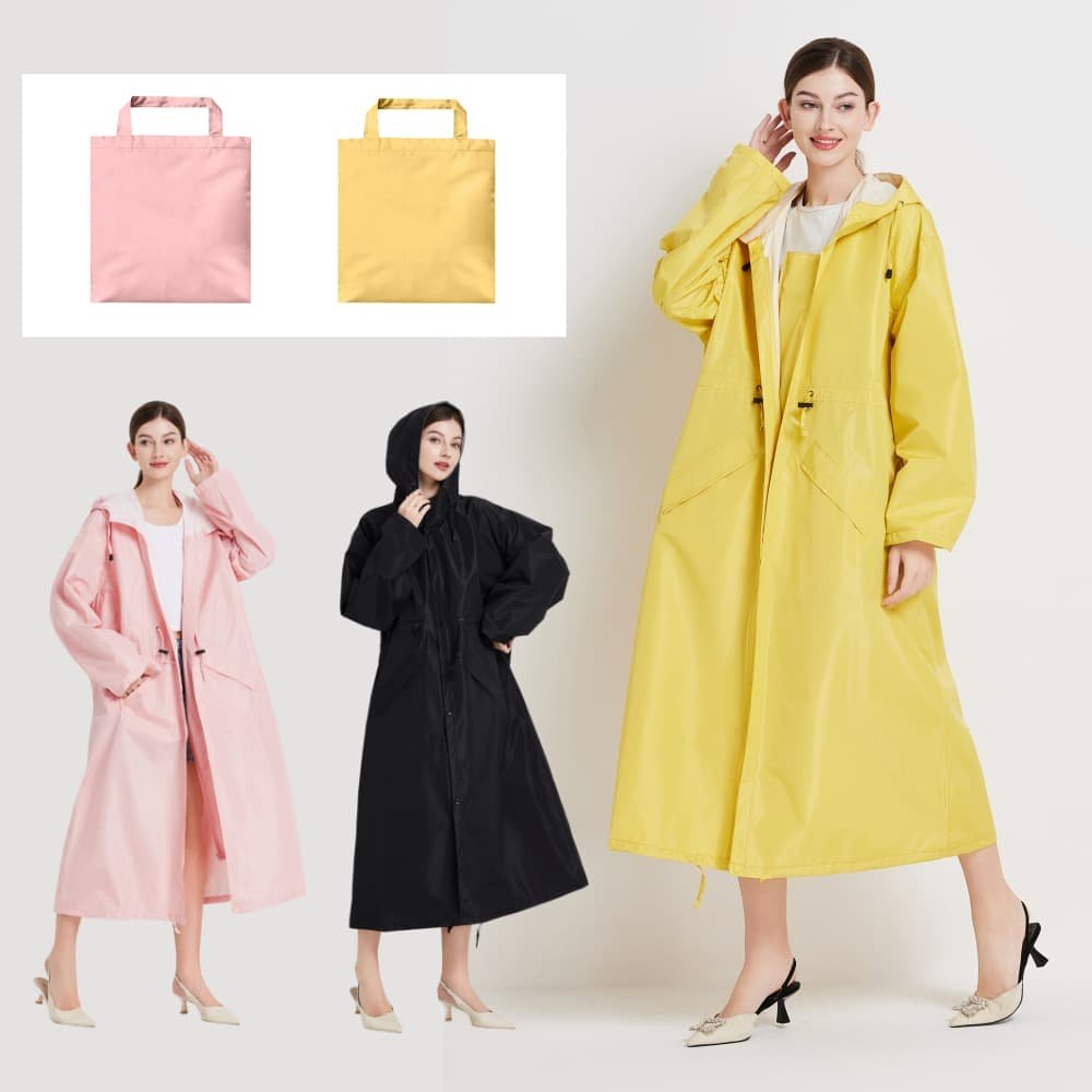 Size M Yellow Women's Chic Lightweight Waterproof Raincoat - Long Hooded Packable Rain Jacket with Pouch - V888-Elosung32643 V888 ELOSUNG32643 202506241120 07