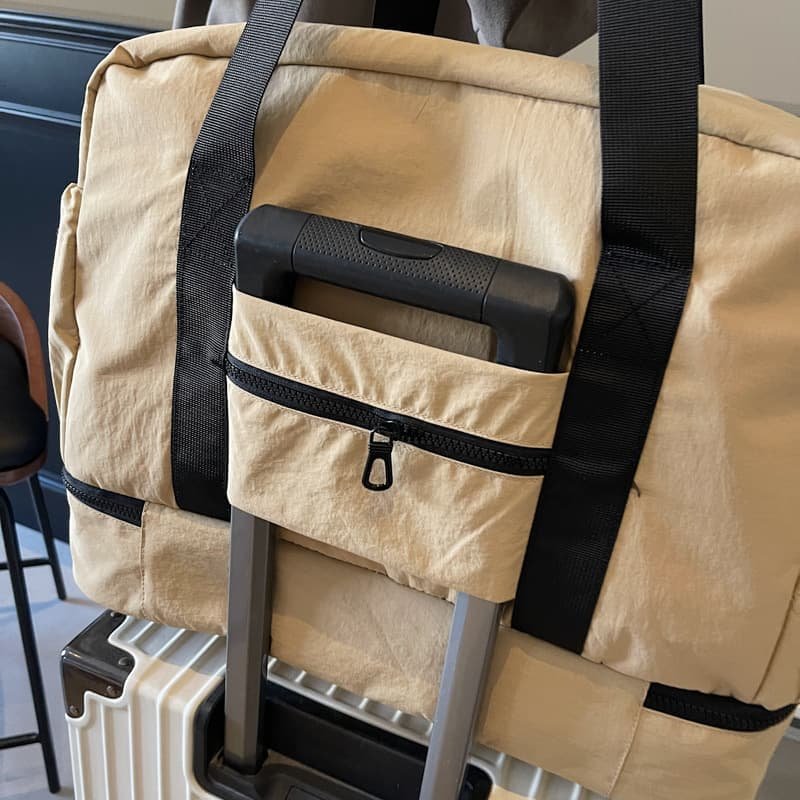 Beige and Black Large Capacity Travel Bag with Wet/Dry Separation - Canvas + Polyester, Lightweight Handbag for Short Trips and Fitness, Fits on Luggage - V888-Elosung32657 V888 ELOSUNG32657 202506241136 03