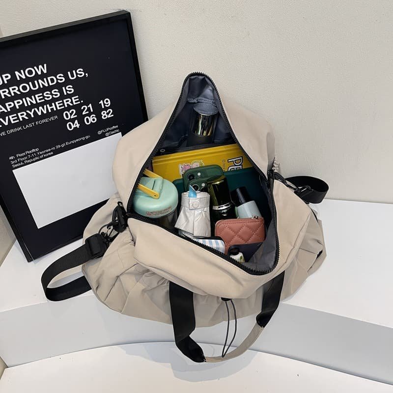 Beige and Black Large Capacity Travel Bag with Wet/Dry Separation - Canvas + Polyester, Lightweight Handbag for Short Trips and Fitness, Fits on Luggage - V888-Elosung32657 V888 ELOSUNG32657 202506241136 04