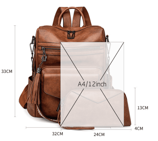 Black Women's Retro PU Leather Backpack - Dual-Color Tassel Design, Winter High-End Style - V888-Elosung33082 V888 ELOSUNG33082 202505281026 01