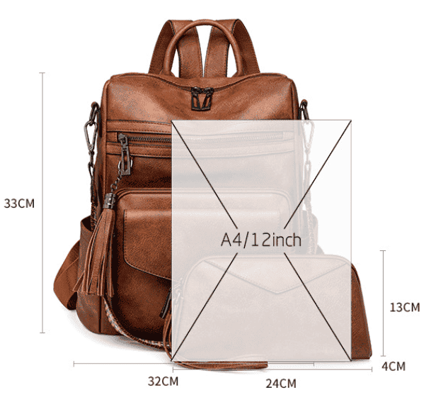 Sheepskin Brown Women's Retro PU Leather Backpack - Dual-Color Tassel Design, Winter High-End Style - V888-Elosung33186 V888 ELOSUNG33186 202506061516 01